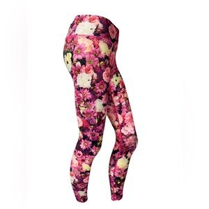 Terez New York XS Floral Print Leggings Pink Stretch Yoga Pants Activewear